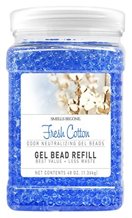 SMELLS BEGONE Odor Eliminator Gel Bead Refill - Eliminates Odors from Bathrooms, Cars, Boats, RVs and Pet Areas - Formulated with Natural Essential Oils (48 OZ) (Fresh Cotton)