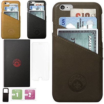 iPhone 6 6s Leather Slim Luxury Wallet Case with Card Slots for Credit Card Id and Cash- Free Tempered Glass and Phone Stand With Gift Box Packing Dark Brown