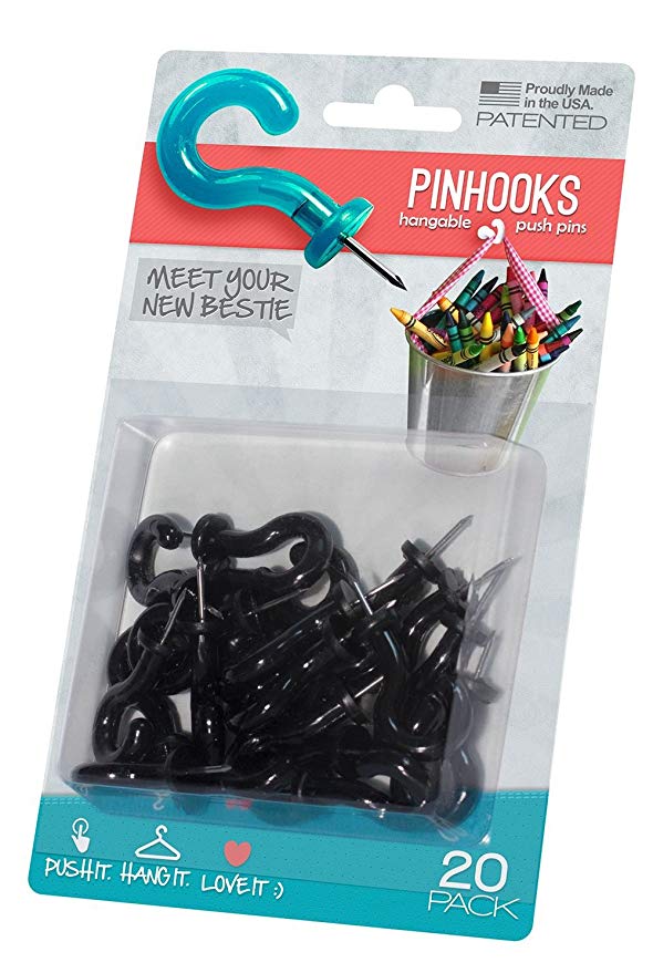 Pinhooks Push Pin 20-Pack Wall Hooks, Black