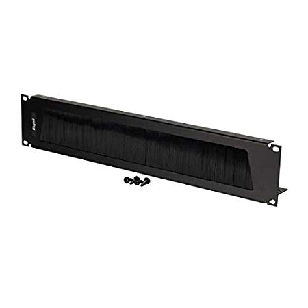C2G 14600 2U Cable Pass-Through Panel with Brush Strip, TAA Compliant, Black (Made in The USA)