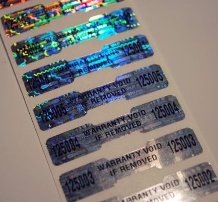 100 High Security Tamper Evident Warranty Void Dogbone Hologram Labels/Stickers w/ Unique Sequential Serial Numbering and Bar Code
