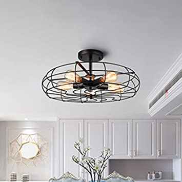 GG Pinkey Industrial Vintage Semi Flush Mounted Ceiling Light Chandelier Fan Style Metal Island Light Fixtures for Bedroom Living Room