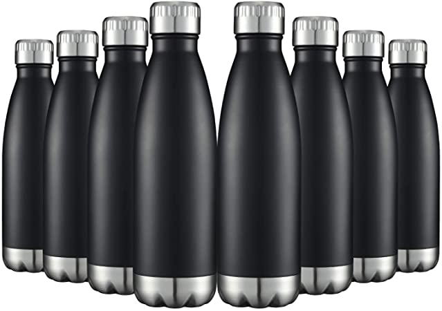 HASLE OUTFITTERS 17oz Double Wall Cola Shape Modern Sleek Water Bottle Keeps Beverages Hot & Cold BPA Free Perfect for Camping Hiking Adventure Activity(Black, 8PCS)