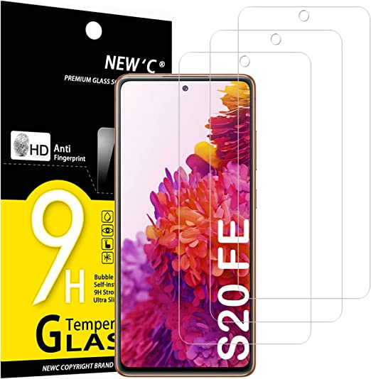 NEW'C 3 Piezas, Protector Pantalla para Samsung Galaxy S20 FE / S20 FE 5G, Cristal Templado Antiarañazos, Antihuellas, Sin Burbujas, Dureza 9H, 0.33 mm Ultra Transparente, Ultra Resistente