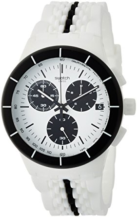 Swatch Piste Noire White Dial Two Tone Silicone Strap Men'S Watch Susw407