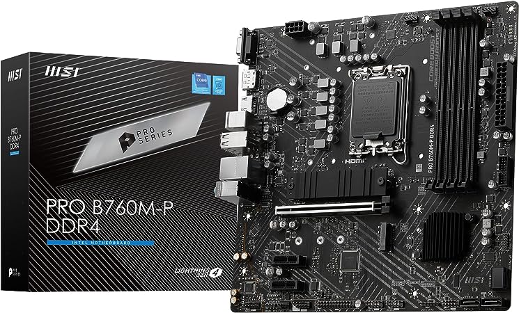 MSI PRO B760M-P DDR4 Motherboard, Micro-ATX - Supports Intel 12th & 13th Gen Core Processors, LGA 1700 - DDR4 Memory Boost 4800 MHz/OC, PCIe 4.0 x16 Slot, M.2 Gen4 Slots