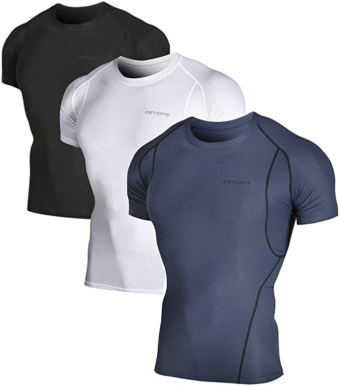 DEVOPS Men's 2~3 Pack Cool Dry Athletic Compression Short Sleeve Baselayer Workout T-Shirts