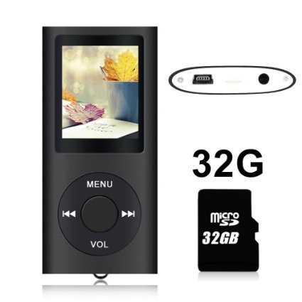 Tomameri 32 GB Micro SD Card Portable MP4 Player MP3 Player Video Player with Mini USB Port, Photo Viewer , E-Book Reader , Voice Recorder, Including USB Charger and Earphones ---Black Color