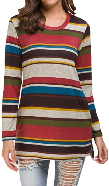 levaca Women's Fall Long Sleeve Side Split Loose Casual Pullover Tunic Tops