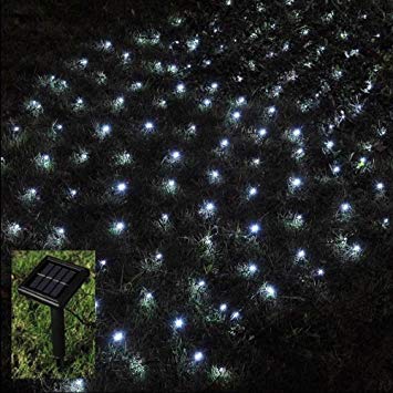 BMOUO 1Mx2M 120 LEDs String Lights Net Mesh Lights, Waterproof Solar Net Led String Lights for Outdoor, Gardens, Homes, Dancing, Christmas Party (Cold White)