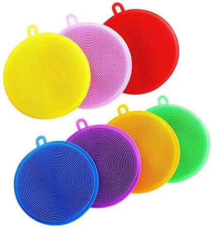 Silicone Dish Scrubber, 7 Pack Silicone Sponge Dish Brush Food Grade BPA Free Reusable Rubber Sponges Dishwasher Safe and Dry Fast for Kitchen Dish Dishes Fruits Vegetables Washing and Cleaning