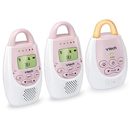 VTech BA72212PK Pink Audio Baby Monitor with up to 1,000 ft of Range, Vibrating Sound-Alert, Talk Back Intercom & Night Light Loop with 2 Parent Units