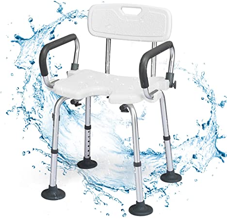 COSTWAY Shower Chair, Height Adjustable Tub Shower Seat with U-shaped Seat and Shower Buckle, Elderly Handicap Non-Slip Disabled Bathroom Detachable Bathtub Stools Chairs