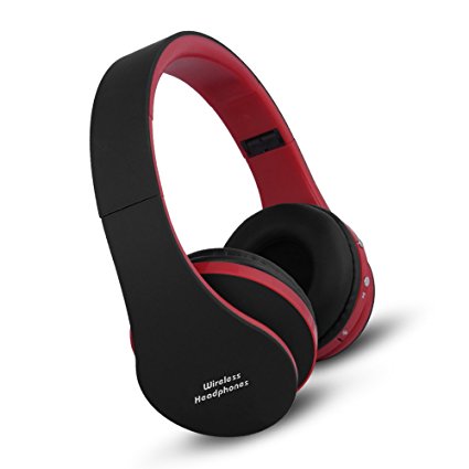 FX-Victoria Bluetooth Headphone High Fidelity Surrounded Sound Wireless Foldable and Adjustable Stereo Headset with Mic, Hands-Free Calling, Volume Control and Noise Cancelling, Black with Red