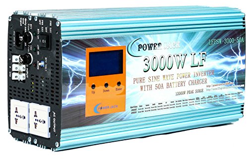 Power Jack 12000 Watt Peak 3000 Watt Low Frequency Split Phase Pure Sine Wave Power Inverter 12 V Dc Input / 110V,220 V Ac Output 60 Hz Frequency with 50a Battery Charger With 3.5"LCD Meter/UPS/Charger