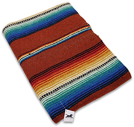 Serape Style Falsa Blanket. Classic Mexican Style Serape Pattern in Vivid Colors. Hand Woven Acrylic, 57" x 74". (Terracotta)