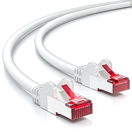 deleyCON 5m (16.40 ft.) CAT6 Patch Cable S/FTP PIMF Shielding CAT-6 RJ45 Network Ethernet LAN DSL Switch Router Modem Access Point Patch Fields - White