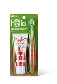 Hello Oral Care Fluoride Free Toddler Training Toothpaste and Toothbrush, Organic Apple Flavor, 1.5 Ounce