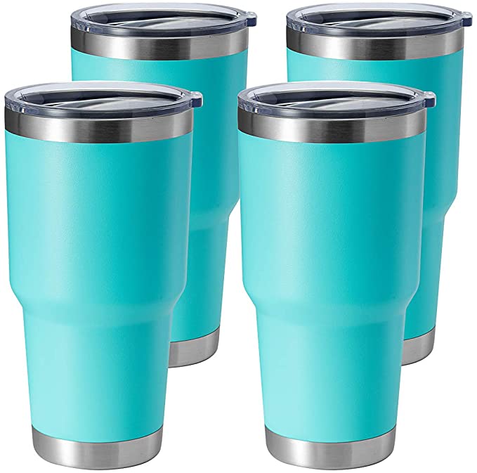 HASLE OUTFITTERS 30oz Tumbler Stainless Steel Coffee Tumbler Double Wall Vacuum Insulated Travel Mug with Lid (light Blue, 4 Pack)