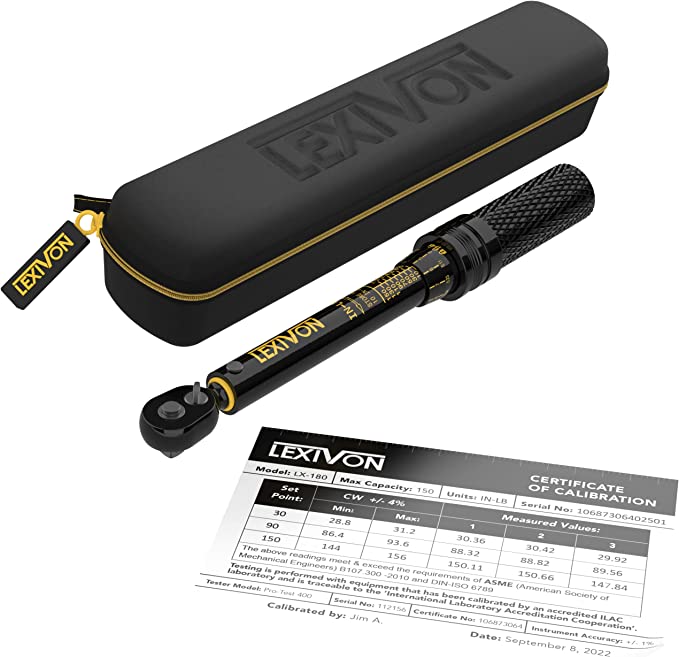 LEXIVON Inch Pound Torque Wrench 1/4-Inch Dr. | 72-Tooth Gear Dual-Direction Click Type | Micro-Adjustment 10~150 in-lb (1.1~16.9 Nm) | Zippered Protective Case (LX-180)