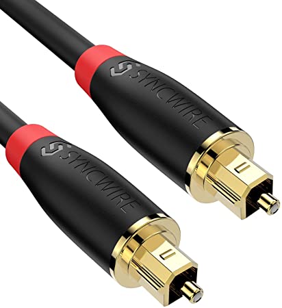 Syncwire Digital Optical Audio Toslink Sound Bar TV Cable - [24K Gold-Plated, Ultra-Durable] Fiber Optic Male to Male Cord for Home Theater Sound Bar, TV, PS4, Xbox, Playstation and More - 3.3ft / 1M