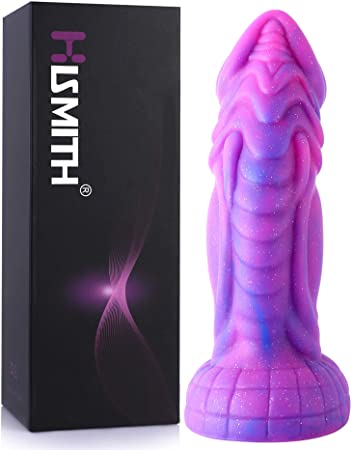 Hismith Realistic Dildo, Purple Starry Dildo, 8 Inch Curved Silicone Dildo With Suction Cup, Rhinoceros Horn Novelty Dildo For Women And Men, Sex Toy
