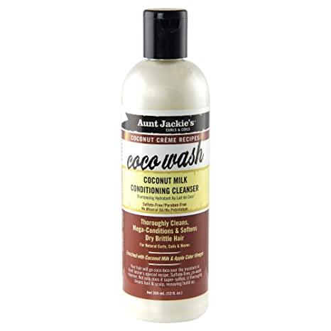 Aunt Jackie's Coconut Crème Recipes Coco Wash Hair Conditioning Cleanser, Cleans, Conditions and Softens Dry Brittle Curly Hair, 12 oz