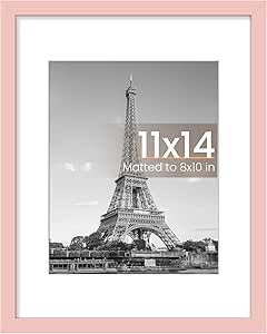 upsimples 11x14 Picture Frame, Display Pictures 8x10 with Mat or 11x14 Without Mat, Wall Hanging Photo Frame, Pink, 1 Pack