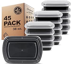 Freshware Meal Prep Containers [45 Pack] 1 Compartment with Lids, Food Storage Containers, Bento Box, BPA Free, Stackable, Microwave/Dishwasher/Freezer Safe (38 oz)