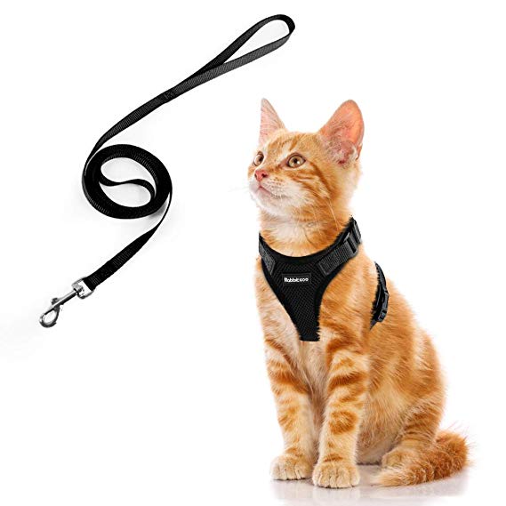 Cat Harness and Leash Set for Walking, Escape Proof with 59 Inches Leash - Adjustable Soft Vest Harnesses for Small Medium Cats, Cat Leash Harness with Reflective Strips & 1 Metal Leash Ring