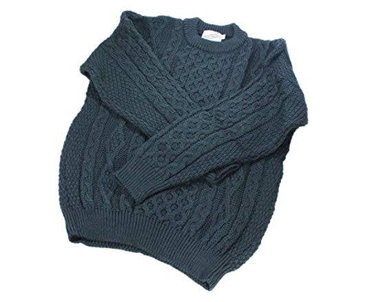 Aran Wool Sweater Men's and Women's Cable Knit Crew Neck 100% Lambswool Made in Ireland