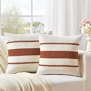 Fancy Homi Set of 2 Rust Boho Decorative Throw Pillow Covers 20x20 Inch for Couch Bed Sofa, Aesthetic Modern Organic Fall Room Decor, Soft Cotton Cute Terracotta Textured Farmhouse Cushion Case Gift