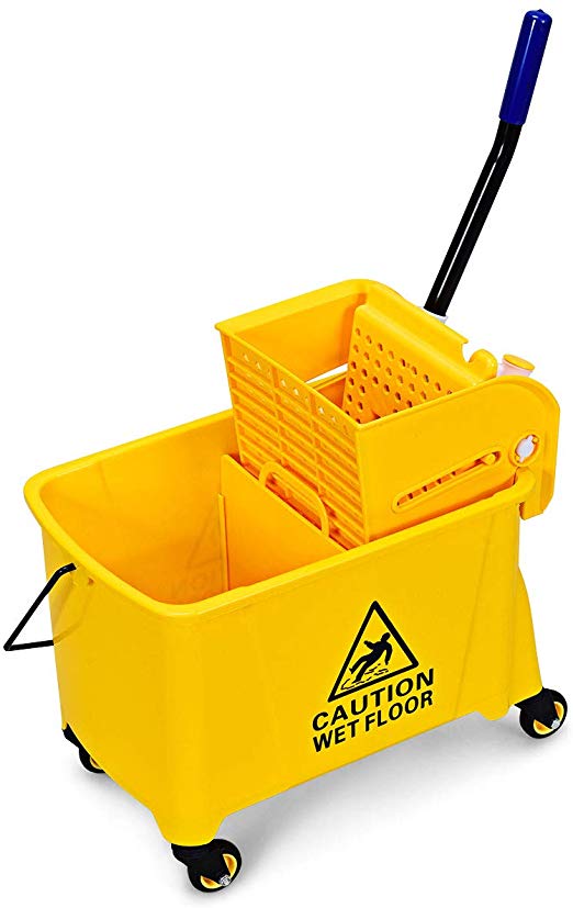 GOPLUS Commercial Mop Bucket with Wringer, Household Portable Mop Bucket, Ideal for Household and Public Places Floor, 21 Quart Capacity, Yellow