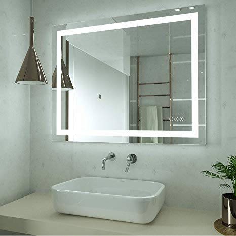 HAUSCHEN 32x40 inch LED Lighted Bathroom Wall Mounted Mirror with High Lumen CRI&gt;90 Adjustable Warm White/Daylight Lights Anti Fog Dimmable Memory Touch Button IP44 Waterproof Vertical & Horizontal