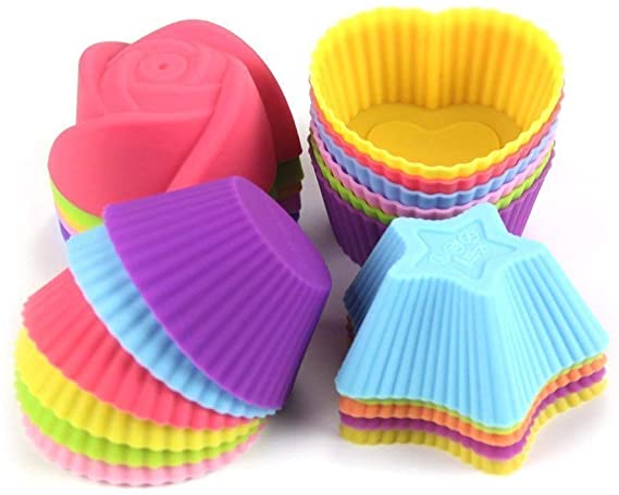 Silicone Cupcake Moulds Reusable Baking Cups Nonstick Bakeware Muffin Bread Cake Molds Cupcake Baking Liners, 24-Pcs Colorful