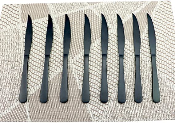 Gugrida Luxury 18/10 Stainless Steel Matte Black Knife Steak Knife Heavy-duty Sturdy Silverware Qty=8 pcs