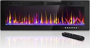 LEMBERI 72 inch Electric Fireplace Recessed and Wall Mounted,750/1500W Fireplace Heater and Linear Fireplace with Touch Screen Control Panel, Timer,Remote Control,Adjustable Flame Color and Speed