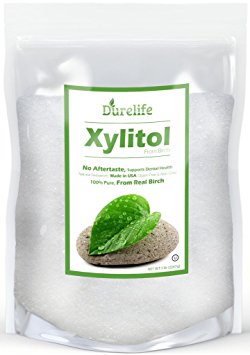 DureLife XYLITOL Sugar Substitute 5 LB Bulk Size (80 OZ) Made From 100 % Pure Birch Xylitol In The USA , NON GMO - Gluten Free - Kosher , Packaged In A Large Resealable zipper lock Stand Up Pouch Bag