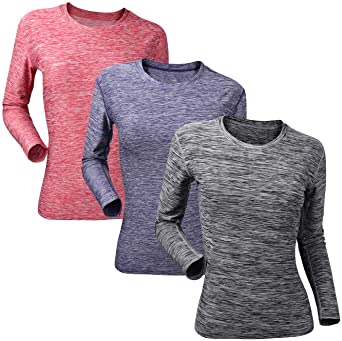 Women's Dry Fit Workout Long Sleeve Sport T Shirt Compression Tops