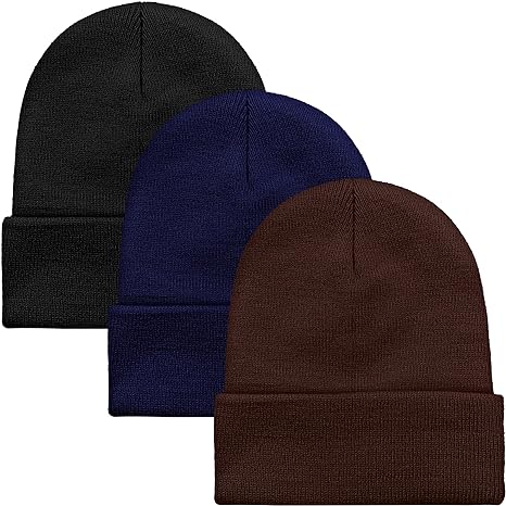 Cooraby 3 Pack Unisex Winter Skull Cap Beanies Knitted Cuff Hats Caps Roll-up Edge Beanie Hats for Men Women Outdoors