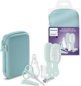 Philips Avent Baby Care Set: Kit básico para el cuidado del beb con 9 accesorios; cortaúñas, tijeras, 3 limas de uñas, peine, cepillo, aspirador nasal y cepillo dental dedal (modelo SCH401/00)