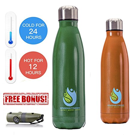 Stainless Steel Double Wall Insulated Metal Water Bottle | Bundled with Hiking Accessory