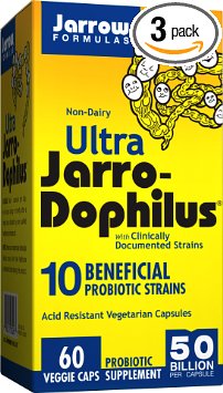 Ultra Jarro-Dophilus, 50 Billion Probiotic Organisms Per Capsule, For Intestinal/ Digestive Health, 60 Veggie Caps (Cool Ship, Pack of 3)