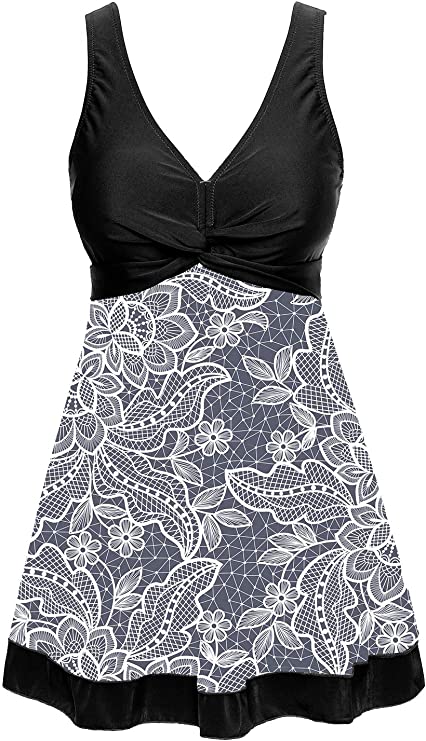 MiYang Women's Plus Size Printing Padded High Waist Swimdress