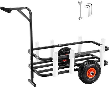VEVOR Beach Fishing Cart, 200 lbs Load Capacity, Fish and Marine Cart with Two 11" Big Wheels Rubber Balloon Tires for Sand, Heavy-Duty Steel Pier Wagon Trolley with 7 Rod Holders for Fishing, Picnic