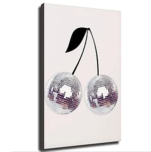 Disco Ball Print, Cherry Disco Poster, Preppy Wall Art, Trendy Wall Art, Girly Wall Art, Dorm Room Decor, Funky Wall Art, Black White Print (08×12inch_Unframed)