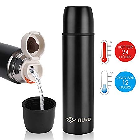 FILWO Stainless Steel Water Bottle, Double Wall Vacuum Insulated Coffee Travel Mug 100% Leak & Sweat Proof BPA Free, Cold 24 Hrs/Hot 12 Hrs 15 oz One Hand Open Vacuum Flask