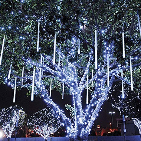 Amicool Meteor Shower Lights, Falling Rain Lights/Icicle Snow String Lights 30cm 8 Tubes 144 Waterproof LEDs Wedding Party Holiday Christmas Decorations(White)