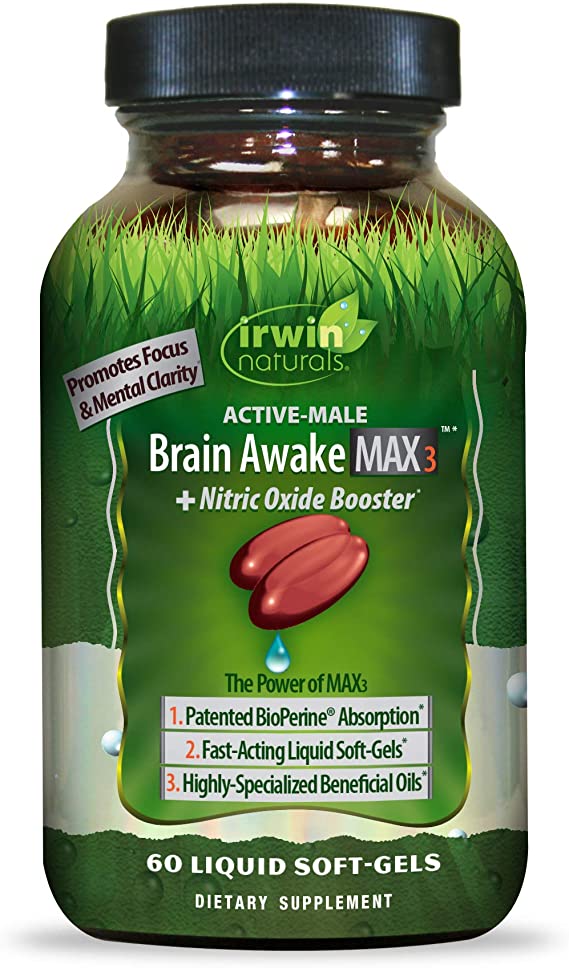 IRWIN NATURALS Brain Awake Max3   Nitric Oxide Booster 60 Count