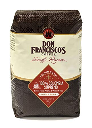 Don Francisco's Colombia Supremo Whole Bean Coffee, 100% Arabica Beans, Medium Roast (32 Ounce Bag)